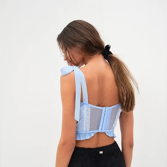 For Love And Lemons Louise Bustier Medium Blue NEW - Picture 3 of 4
